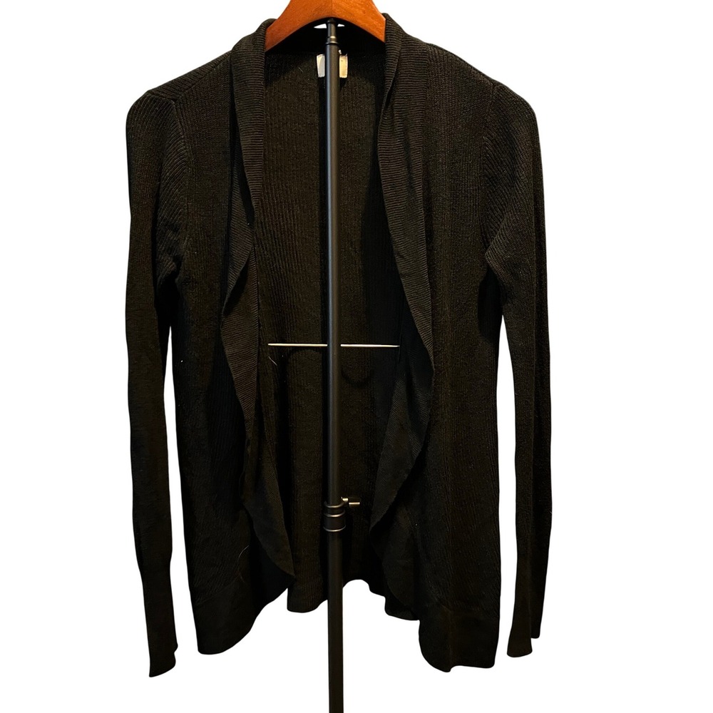 A New Day Womens Small Black Open Front Draped Ribbed Cardigan Sweater RN17730